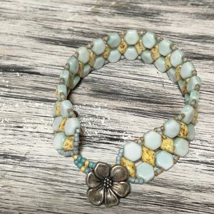 Beautiful Czech glass bead and flower button closure perfect for summer
